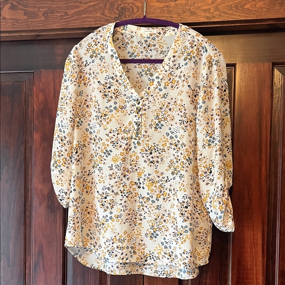 Maurices Floral Blouse - Cream and Yellow